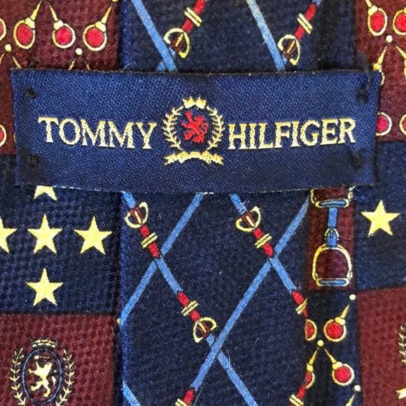 Vintage TOMMY HILFIGER 100% Silk Tie Equestrian Stars Tenniz Blue Gold USA NEW - Picture 6 of 13